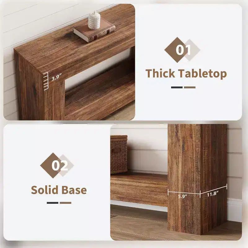 Farmhouse Console Table, Wooden Entryway Table with Storage, Rectangular Narrow Sofa Table Behind The Couch, Entry Table Foyer Hallway Table