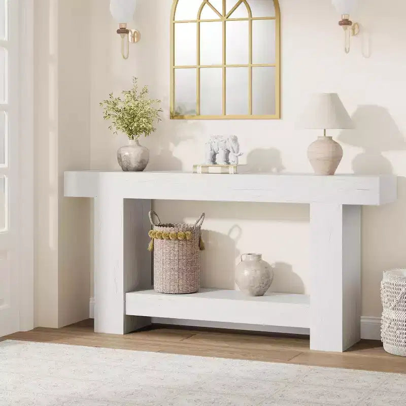 Farmhouse Console Table, Wooden Entryway Table with Storage, Rectangular Narrow Sofa Table Behind The Couch, Entry Table Foyer Hallway Table