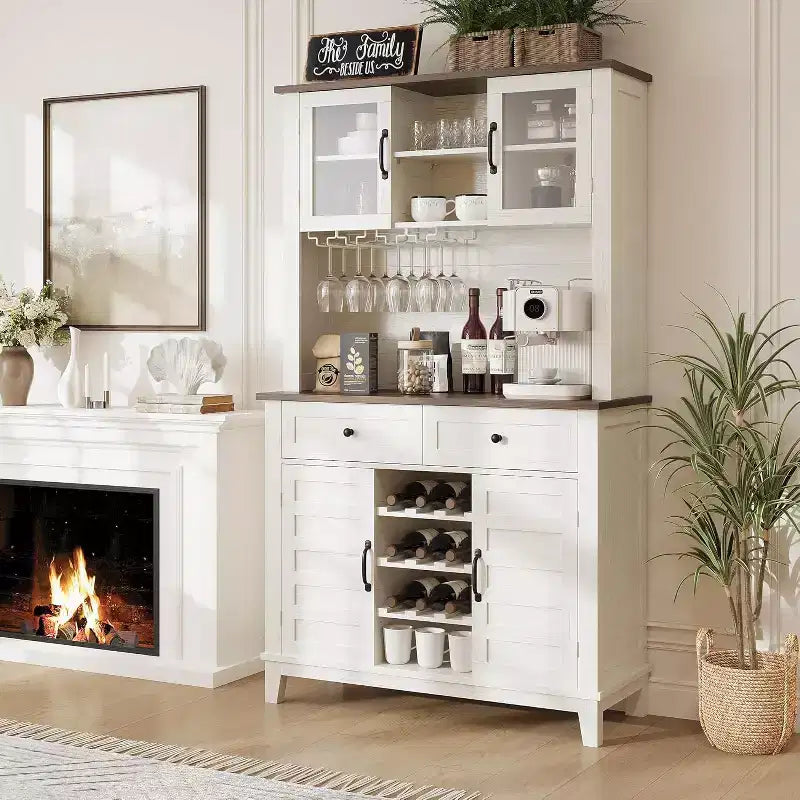 Tall Kitchen Pantry 72in, Large Kitchen Storage Canibet with Hutch and Microwave Stand,2 Drawers, Pantry Cabinet with Shelves for Home, Dining Room