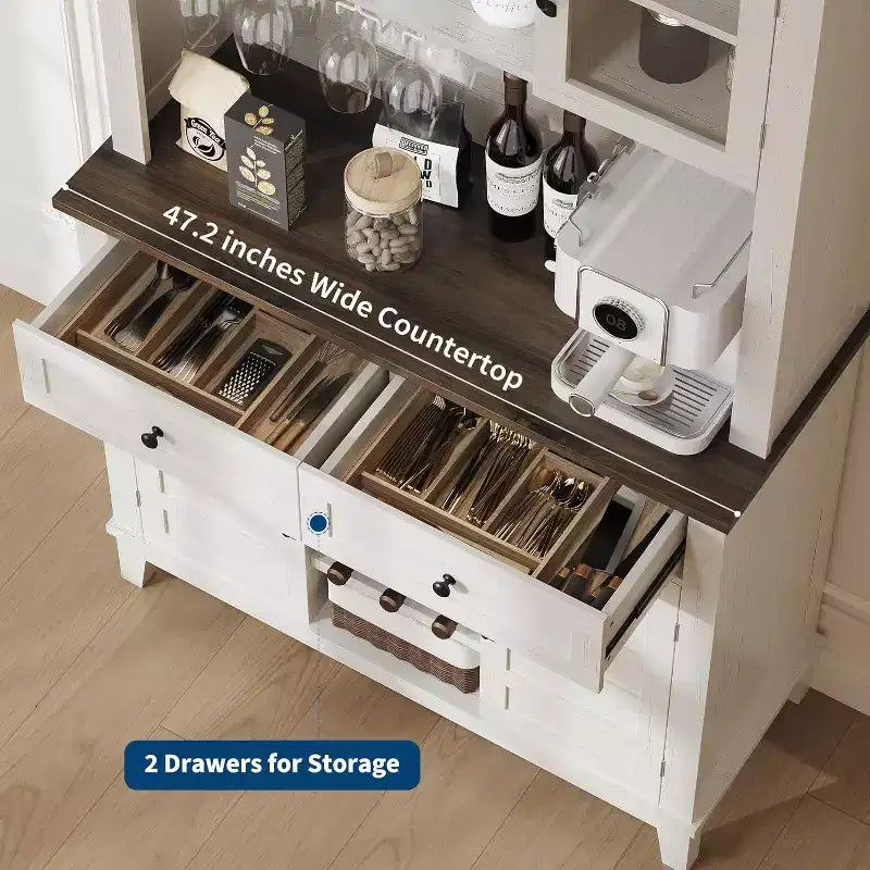 Tall Kitchen Pantry 72in, Large Kitchen Storage Canibet with Hutch and Microwave Stand,2 Drawers, Pantry Cabinet with Shelves for Home, Dining Room