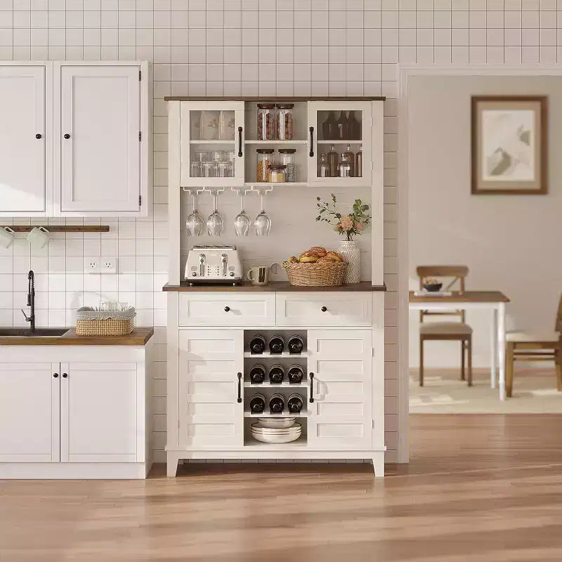Tall Kitchen Pantry 72in, Large Kitchen Storage Canibet with Hutch and Microwave Stand,2 Drawers, Pantry Cabinet with Shelves for Home, Dining Room