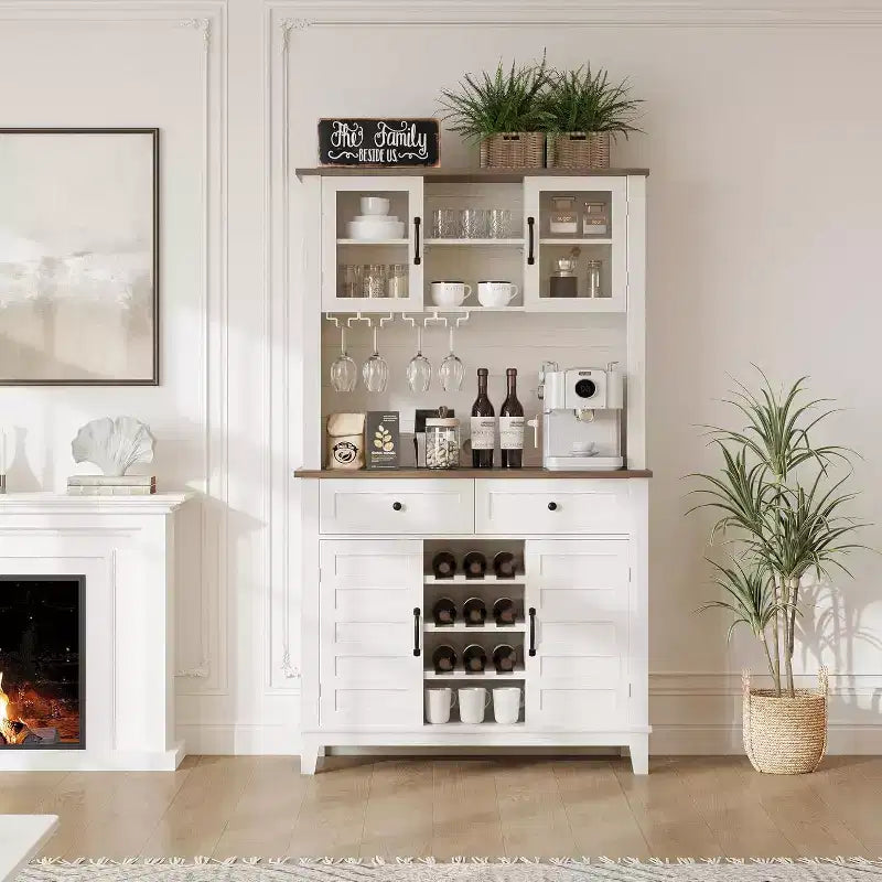 Tall Kitchen Pantry 72in, Large Kitchen Storage Canibet with Hutch and Microwave Stand,2 Drawers, Pantry Cabinet with Shelves for Home, Dining Room