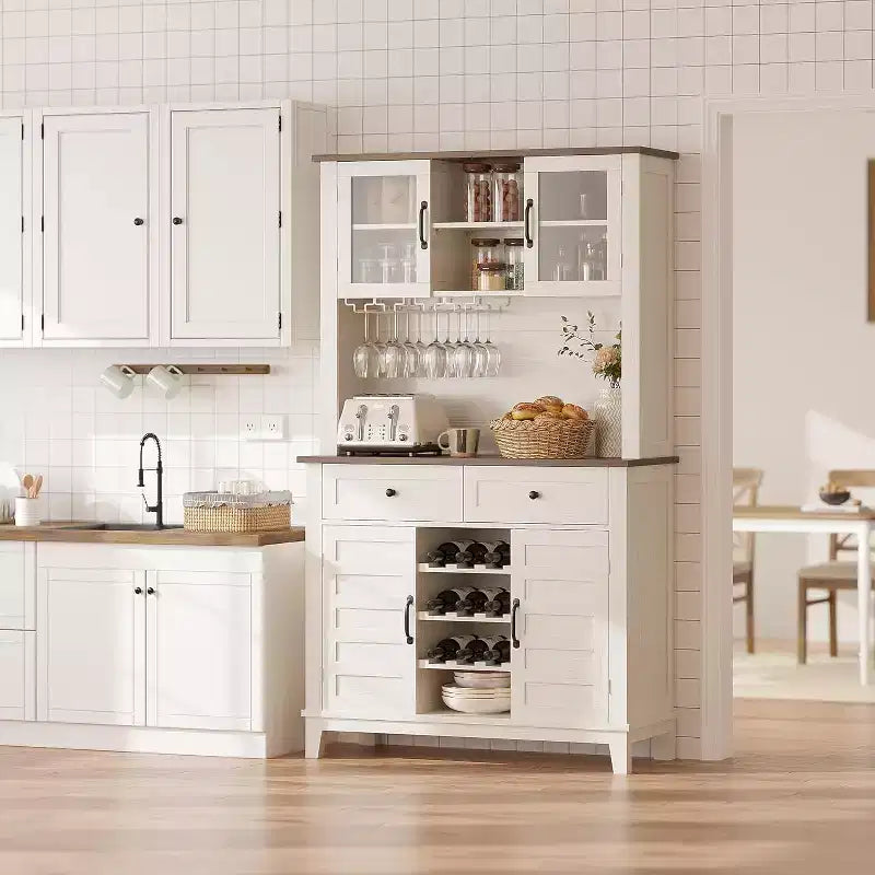 Tall Kitchen Pantry 72in, Large Kitchen Storage Canibet with Hutch and Microwave Stand,2 Drawers, Pantry Cabinet with Shelves for Home, Dining Room
