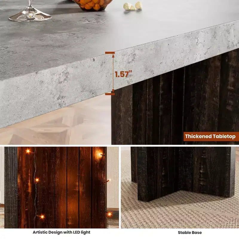 COZONY 55 Bar Table for 4-6 People - Counter Height Pub Table with Faux Marble Top, Modern Rectangular Bar for Kitchen, Dining Room, Balcony