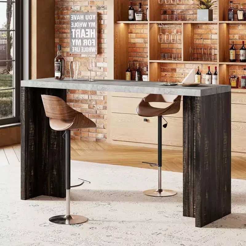 COZONY 55 Bar Table for 4-6 People - Counter Height Pub Table with Faux Marble Top, Modern Rectangular Bar for Kitchen, Dining Room, Balcony