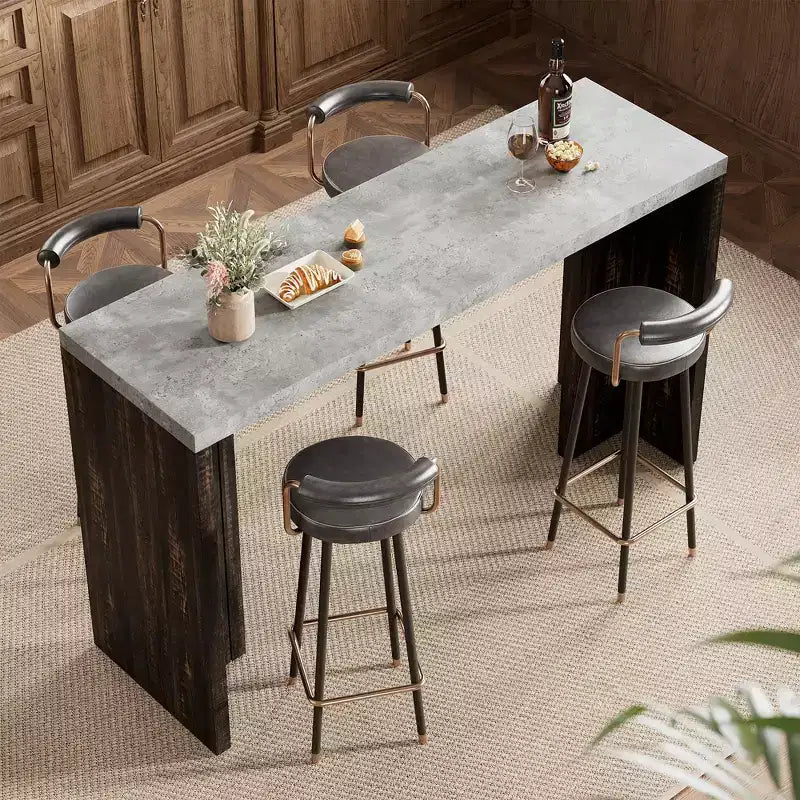 COZONY 55 Bar Table for 4-6 People - Counter Height Pub Table with Faux Marble Top, Modern Rectangular Bar for Kitchen, Dining Room, Balcony