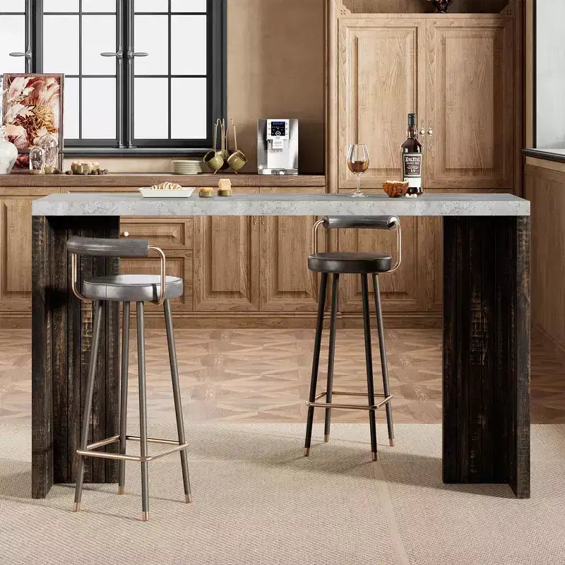 COZONY 55 Bar Table for 4-6 People - Counter Height Pub Table with Faux Marble Top, Modern Rectangular Bar for Kitchen, Dining Room, Balcony