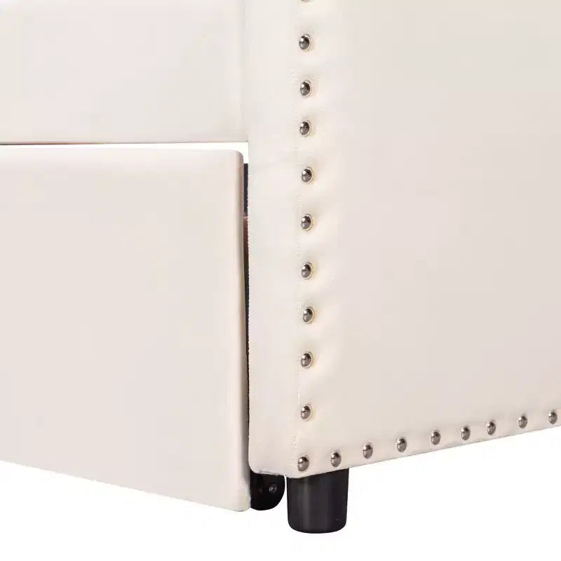 Zeus & Ruta Twin Velvet Upholstered Daybed with Pop Up Trundle & Nailhead Trim
