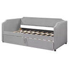 Zeus & Ruta Twin Velvet Upholstered Daybed with Pop Up Trundle & Nailhead Trim