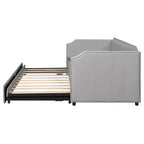 Zeus & Ruta Twin Velvet Upholstered Daybed with Pop Up Trundle & Nailhead Trim