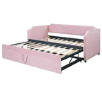 Zeus & Ruta Twin Velvet Upholstered Daybed with Pop Up Trundle & Nailhead Trim