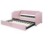 Zeus & Ruta Twin Velvet Upholstered Daybed with Pop Up Trundle & Nailhead Trim
