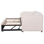 Zeus & Ruta Twin Velvet Upholstered Daybed with Pop Up Trundle & Nailhead Trim
