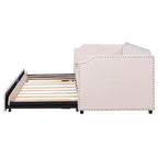 Zeus & Ruta Twin Velvet Upholstered Daybed with Pop Up Trundle & Nailhead Trim