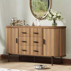 Side cabinet-style buffet cabinet, storage cabinet, living room/kitchen furniture with 6 drawers and 2 sliding doors, made of walnut wood