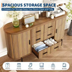 Side cabinet-style buffet cabinet, storage cabinet, living room/kitchen furniture with 6 drawers and 2 sliding doors, made of walnut wood
