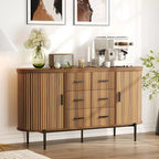 Side cabinet-style buffet cabinet, storage cabinet, living room/kitchen furniture with 6 drawers and 2 sliding doors, made of walnut wood