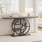 55 Industrial Narrow Table with 5-Tier Storage, Heavy-Duty O-Shaped Metal Frame Console Table for Living Room Space-Saving Long Entrance Table
