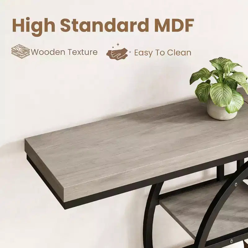 55 Industrial Narrow Table with 5-Tier Storage, Heavy-Duty O-Shaped Metal Frame Console Table for Living Room Space-Saving Long Entrance Table