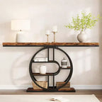 55 Industrial Narrow Table with 5-Tier Storage, Heavy-Duty O-Shaped Metal Frame Console Table for Living Room Space-Saving Long Entrance Table