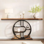 55 Industrial Narrow Table with 5-Tier Storage, Heavy-Duty O-Shaped Metal Frame Console Table for Living Room Space-Saving Long Entrance Table