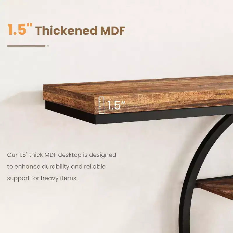 55 Industrial Narrow Table with 5-Tier Storage, Heavy-Duty O-Shaped Metal Frame Console Table for Living Room Space-Saving Long Entrance Table