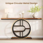 55 Industrial Narrow Table with 5-Tier Storage, Heavy-Duty O-Shaped Metal Frame Console Table for Living Room Space-Saving Long Entrance Table