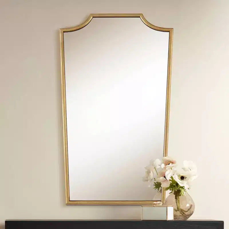22x36 Warm Gold Wall Mirror, Curved Crown, Traditional Style