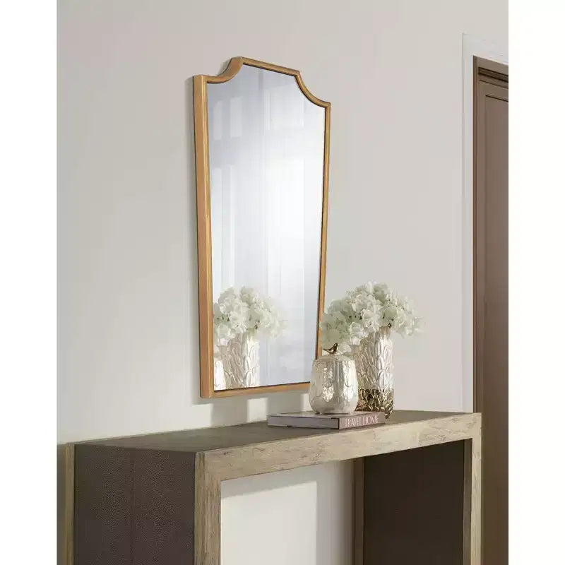 22x36 Warm Gold Wall Mirror, Curved Crown, Traditional Style