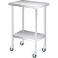 Acekool 12x24x35 Inch 201 Stainless Steel Double Layer Prep Table, NSF Utility Workbench with Adjustable Undershelf for Kitchen, Restaurant, Lab