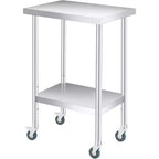 Acekool 12x24x35 Inch 201 Stainless Steel Double Layer Prep Table, NSF Utility Workbench with Adjustable Undershelf for Kitchen, Restaurant, Lab