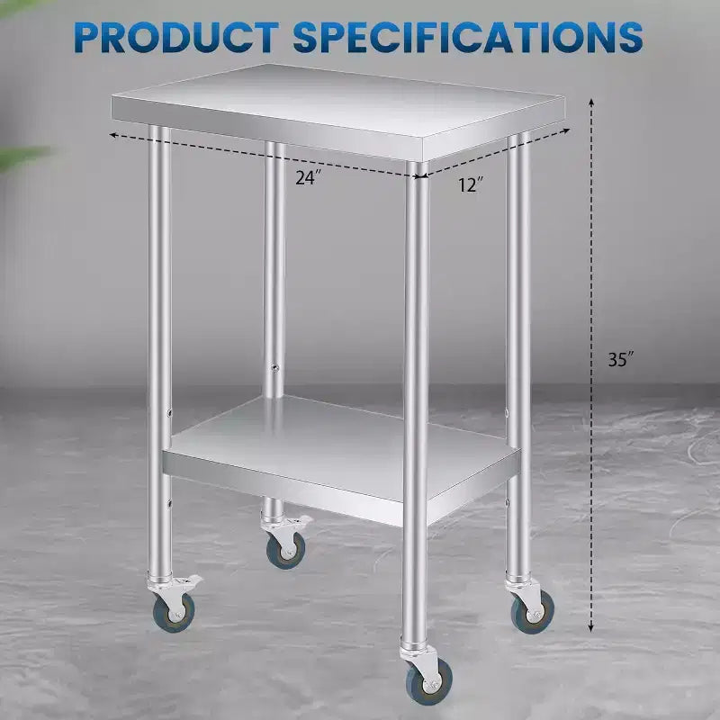 NSF Stainless Steel Double-Layer Prep Table 12x24x35, 660 lb Capacity