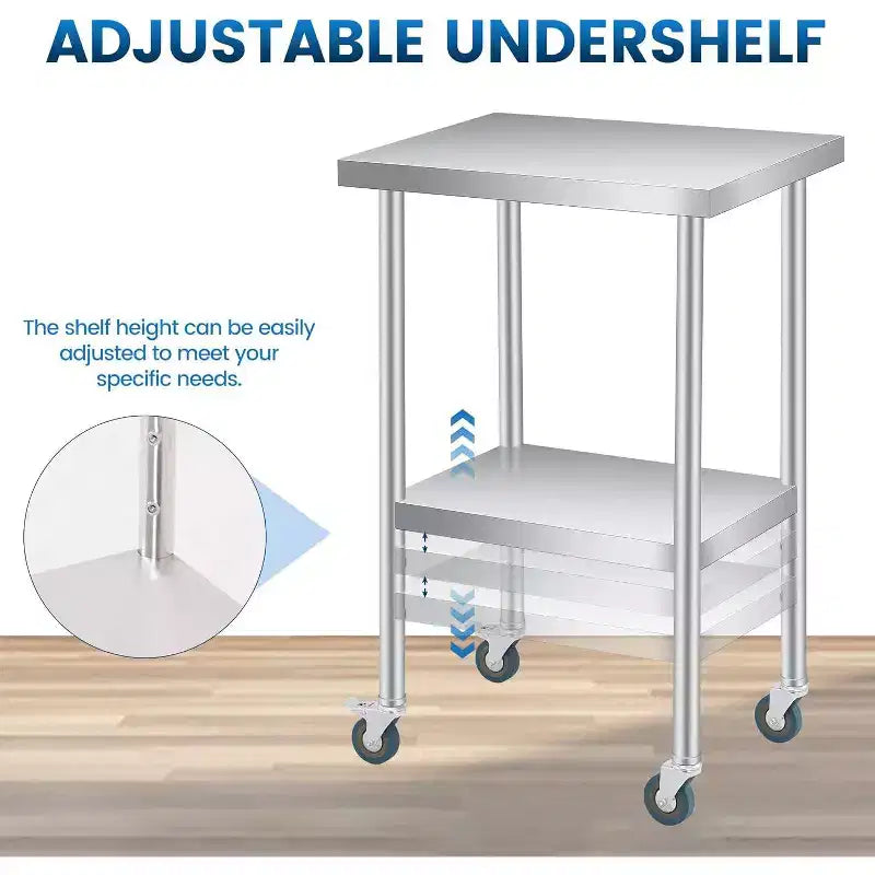 NSF Stainless Steel Double-Layer Prep Table 12x24x35, 660 lb Capacity