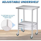 NSF Stainless Steel Double-Layer Prep Table 12x24x35, 660 lb Capacity