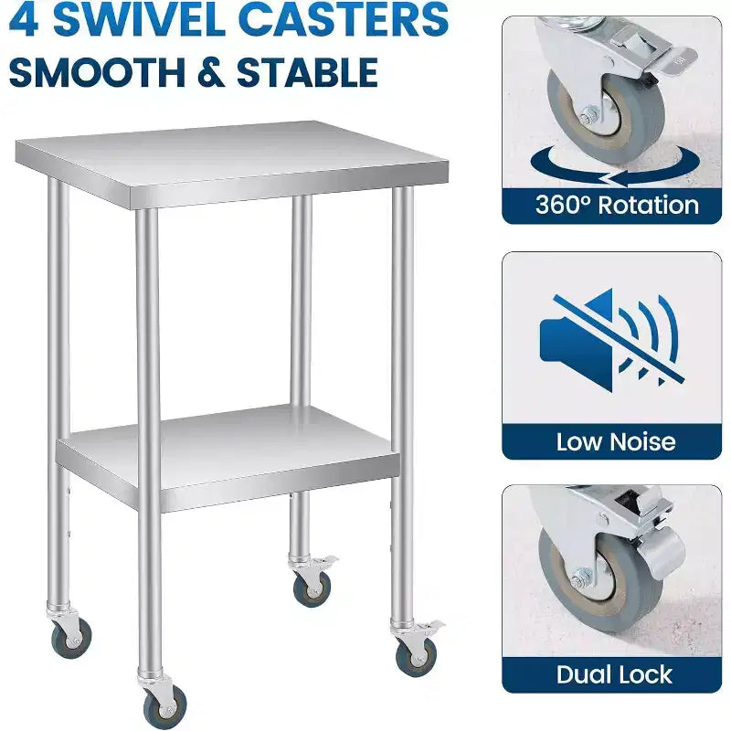 NSF Stainless Steel Double-Layer Prep Table 12x24x35, 660 lb Capacity
