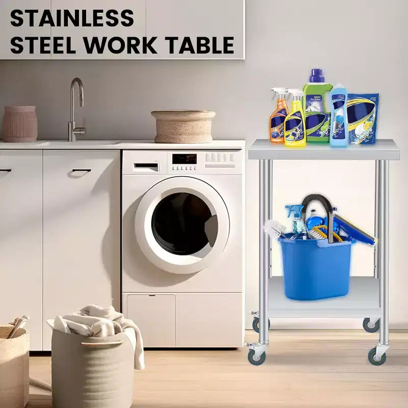 NSF Stainless Steel Double-Layer Prep Table 12x24x35, 660 lb Capacity