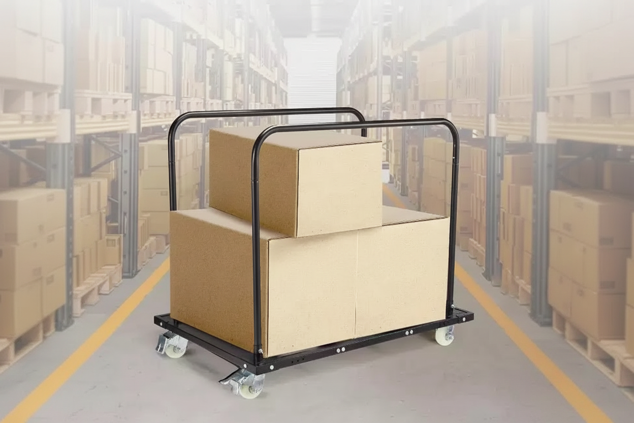 1500 LB Heavy-Duty Steel Table Dolly, Lockable Wheels, Removable Handlebars