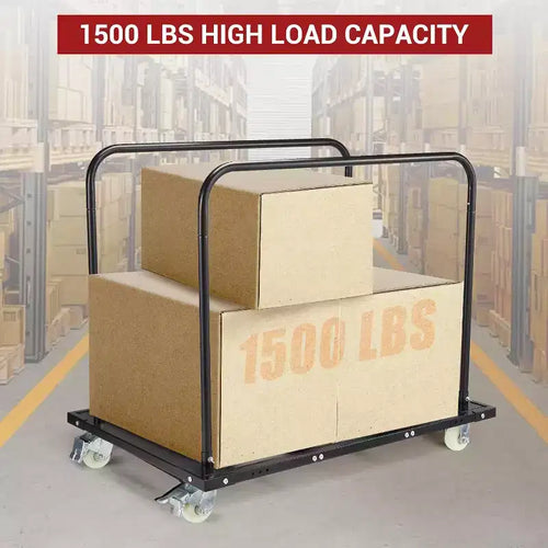 1500 LB Heavy-Duty Steel Table Dolly, Lockable Wheels, Removable Handlebars