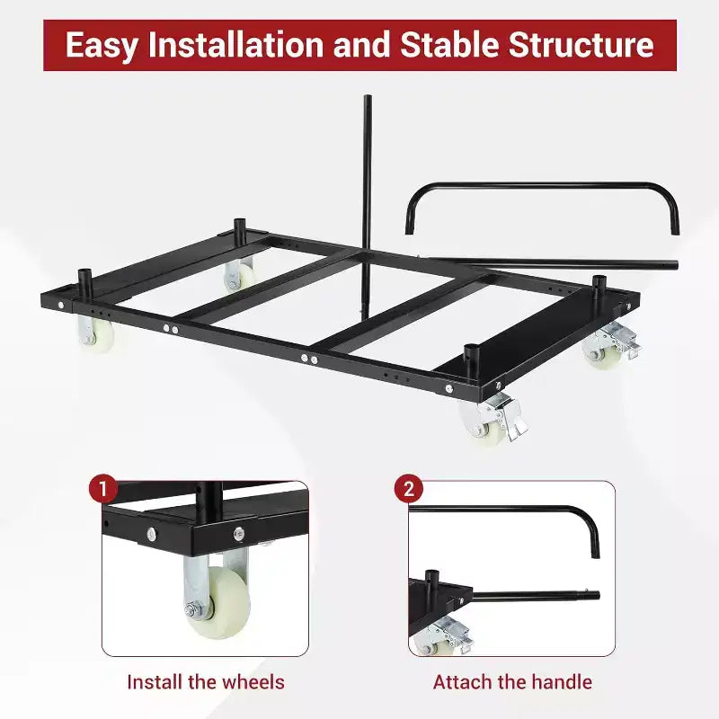 1500 LB Heavy-Duty Steel Table Dolly, Lockable Wheels, Removable Handlebars