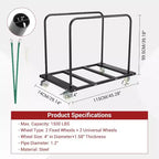 1500 LB Heavy-Duty Steel Table Dolly, Lockable Wheels, Removable Handlebars