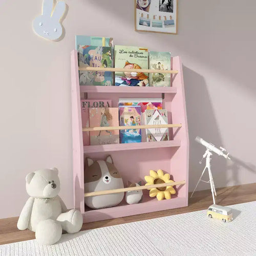 3-Tier Kids Front-Facing Bookshelf and Book Rack, Pink, Ages 3+