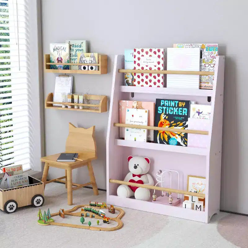 3-Tier Kids Front-Facing Bookshelf and Book Rack, Pink, Ages 3+