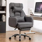 High Back PU Leather Ergonomic Office Chair, 155° Reclining, Hidden Footrest