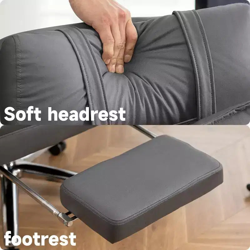High Back PU Leather Ergonomic Office Chair, 155° Reclining, Hidden Footrest