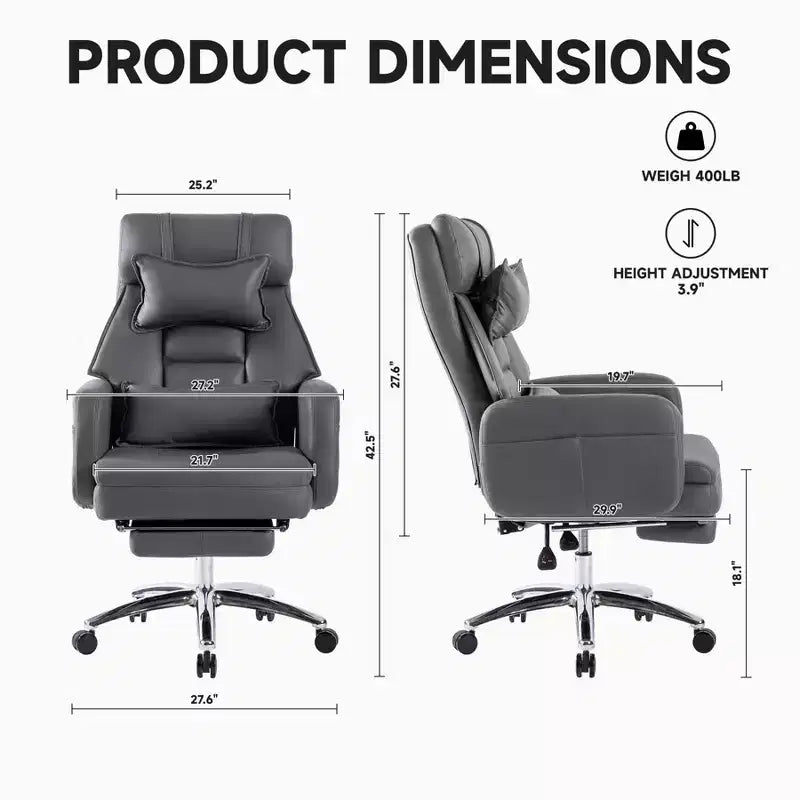 High Back PU Leather Ergonomic Office Chair, 155° Reclining, Hidden Footrest