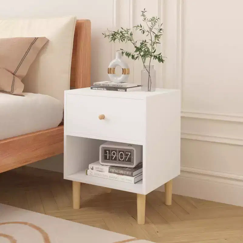 Kids Nightstand 23-Inch with 1 Drawer and 1 Shelf, White, Tool-Free Assembly