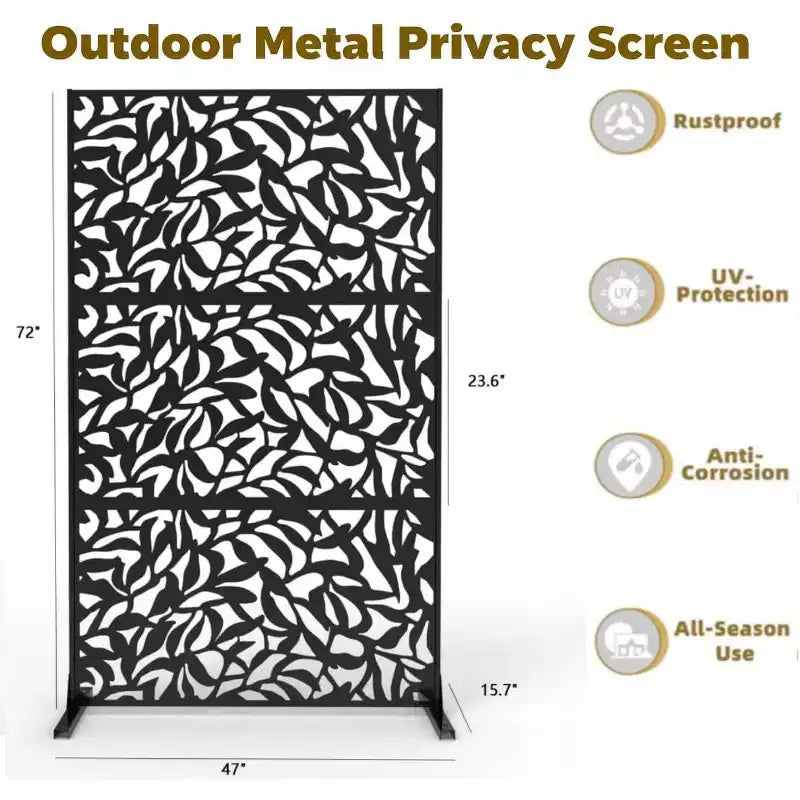 3-Panel Metal Outdoor Privacy Screen, Decorative Fence & Plant Support