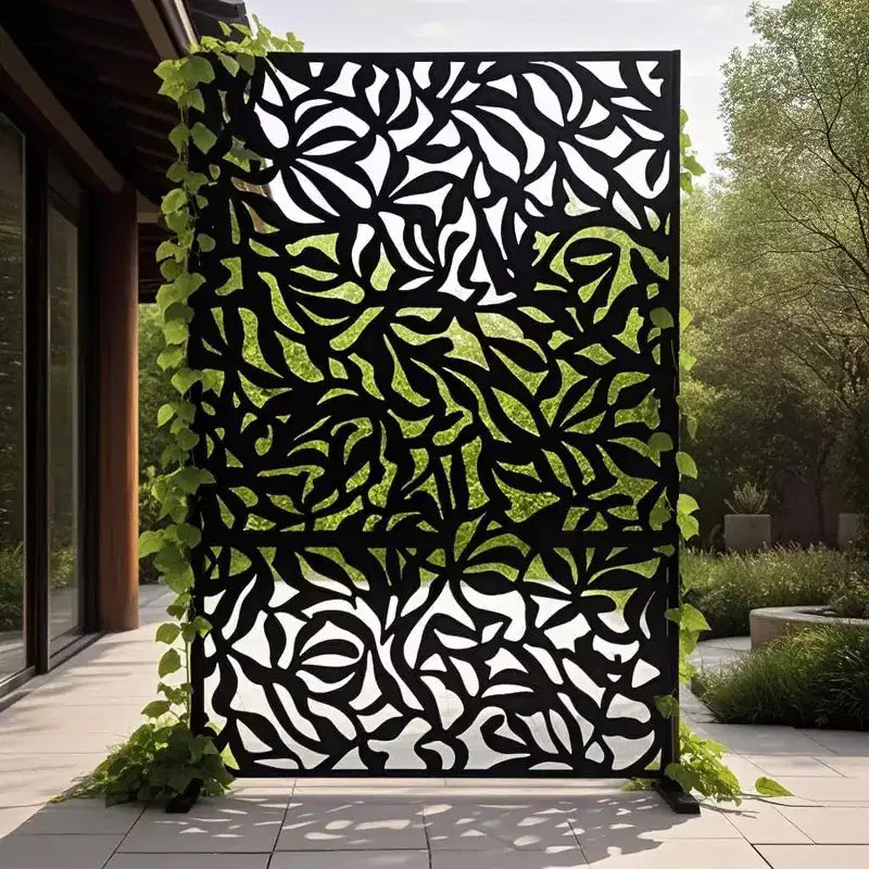 3-Panel Metal Outdoor Privacy Screen, Decorative Fence & Plant Support