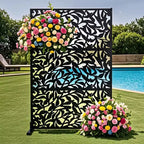 3-Panel Metal Outdoor Privacy Screen, Decorative Fence & Plant Support