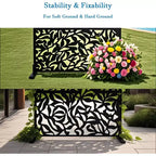 3-Panel Metal Outdoor Privacy Screen, Decorative Fence & Plant Support